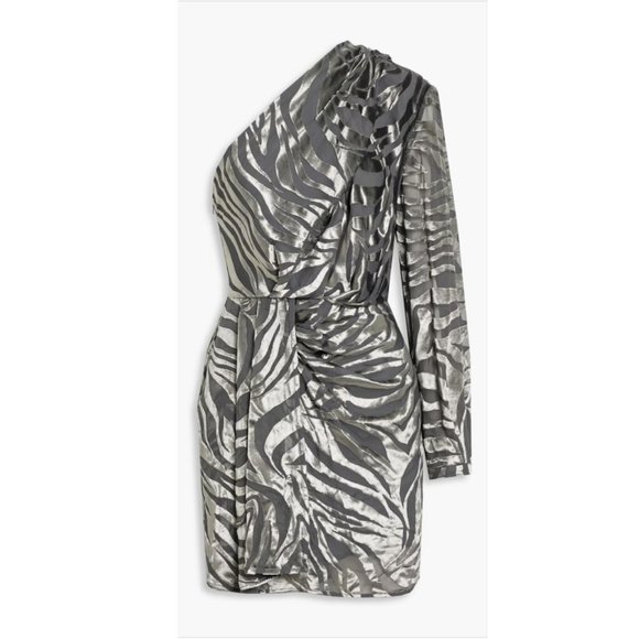 IRO Nimas one-sleeve draped devoré-velvet mini dress - Picture 2 of 15